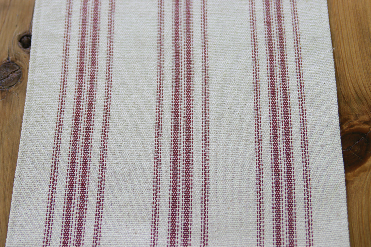 Grain Sack Fabric Table Runner Cream With 12 Red Stripes -Length 6'