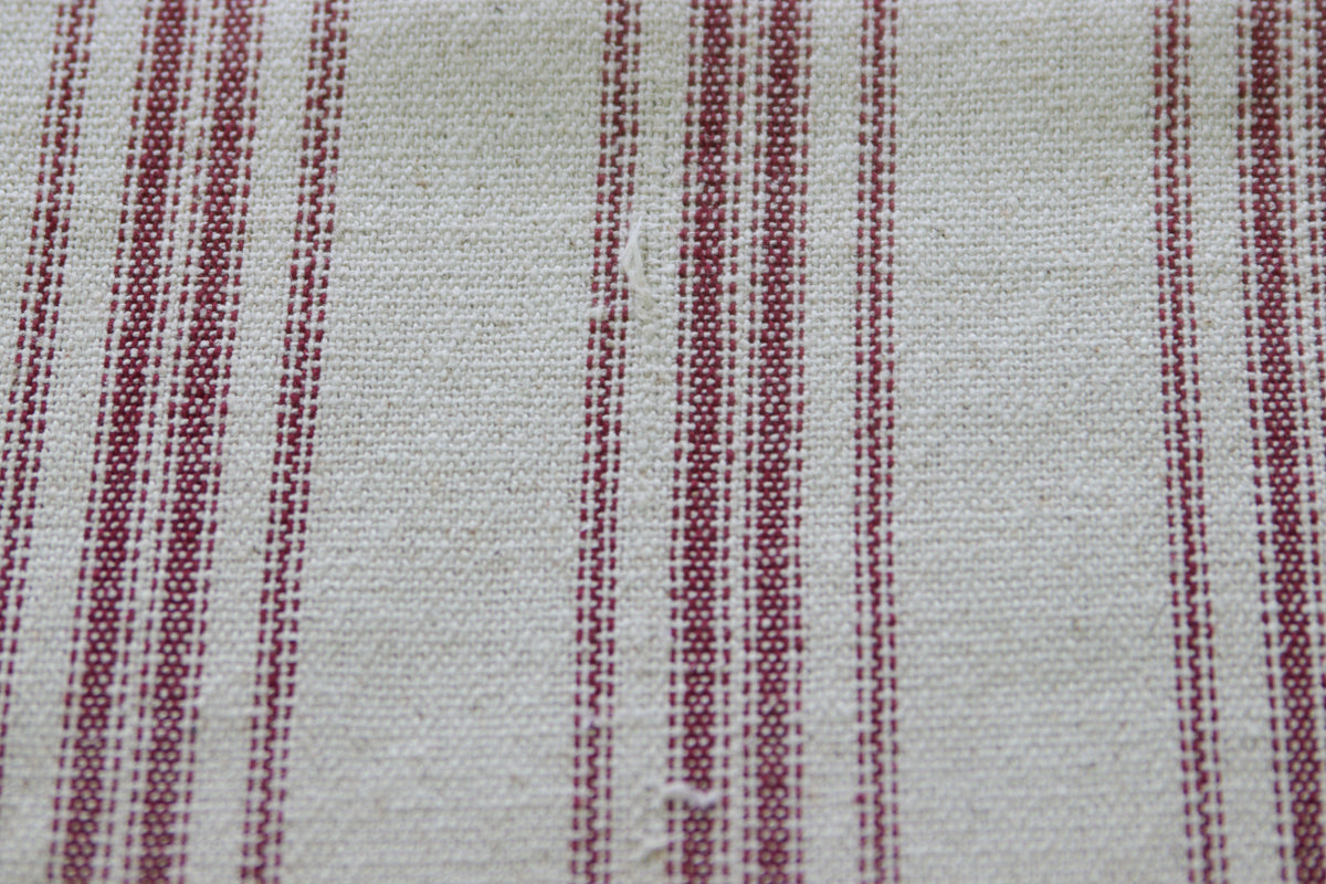 Grain Sack Fabric Table Runner Cream With 12 Red Stripes -Length 6'