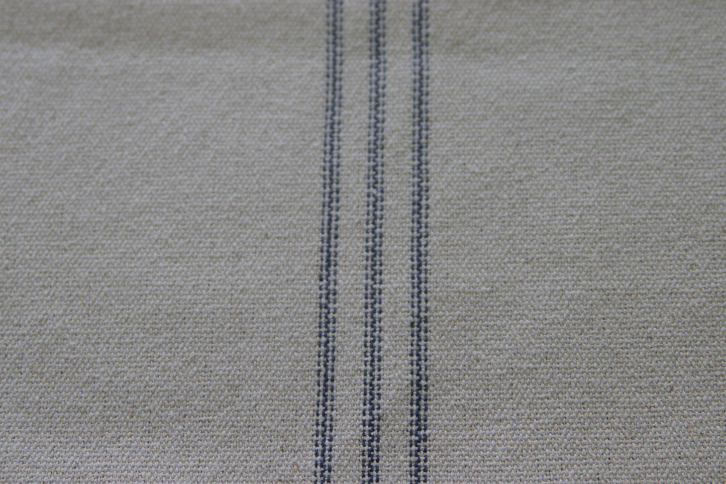 Grain Sack Fabric Table Runner Cream With 3 Small Blue Stripes - Length 5'