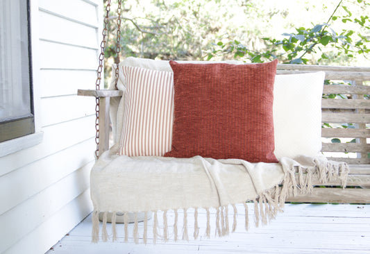 Texture Rust Pillow Cover with Black Pin Stripes