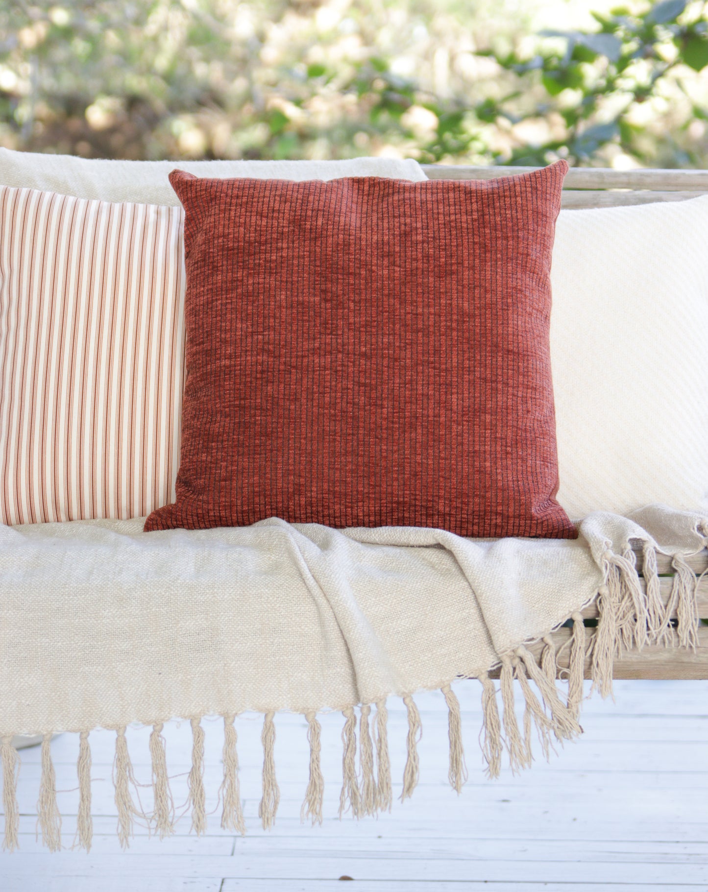 Texture Rust Pillow Cover with Black Pin Stripes