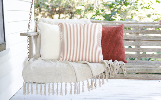 Fall Pillow Cover Cream With Orange and Rust Stripes